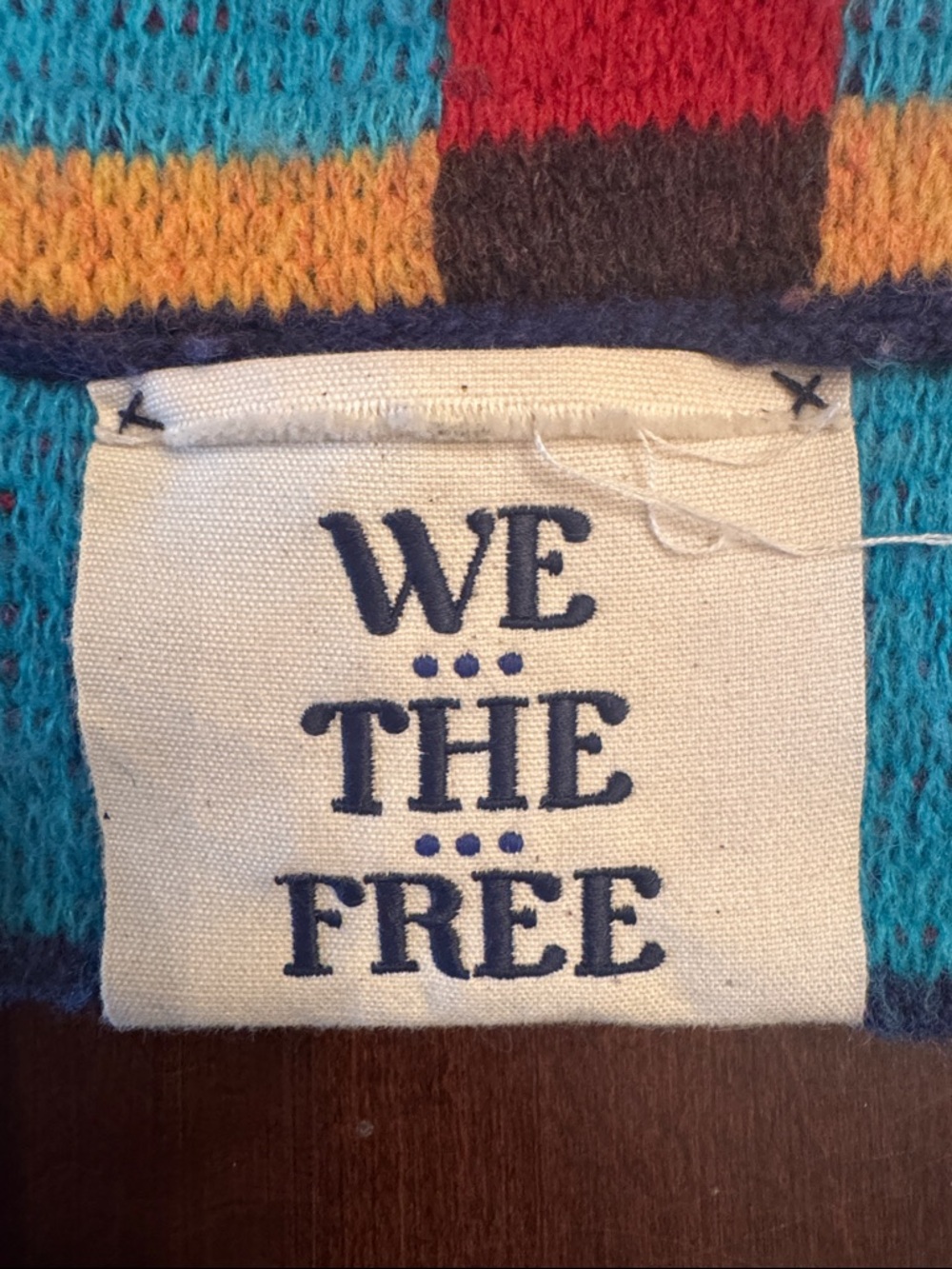 We The Free Multicolor Turquoise, Red & Navy Button-Snap Knit Sweater - Picture 3 of 7